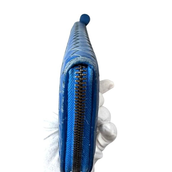 Bottega Veneta Intrecciato Blue Leather Zip-Around Wallet with COA - Picture 4 of 11